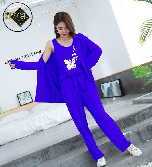 3 Piece Lounge wear Nightwear Sleepwear For Women royal blue