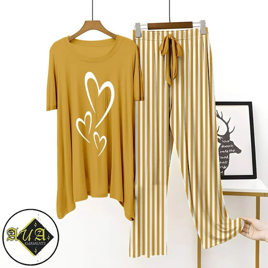 Brown Lining Trouser Printed Night Suit with Luxurious Lining Pajamas Stylish Sleepwear Set for a Cozy Night's Rest