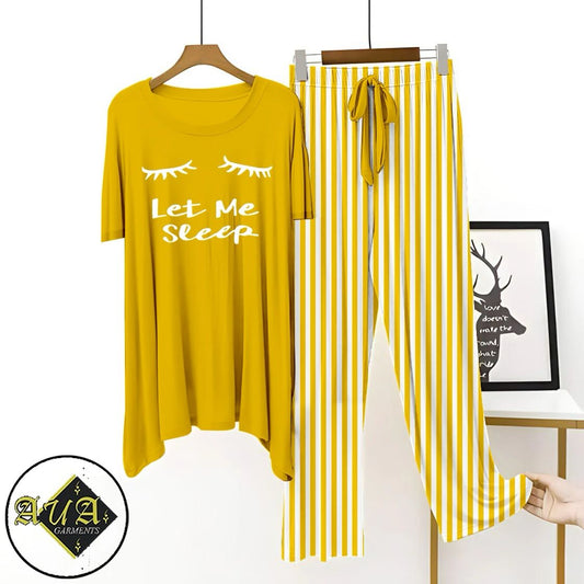 Yellow Lining Trouser Printed Night Suit with Luxurious Lining Pajamas Stylish Sleepwear Set for a Cozy Night's Rest