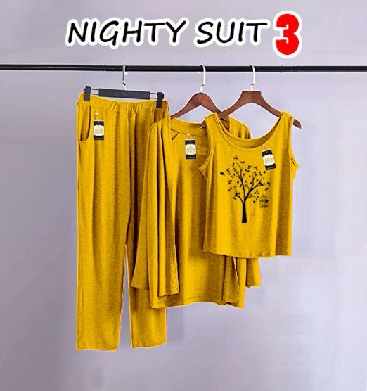 3 Piece Lounge wear Nightwear Sleepwear For Women yellow
