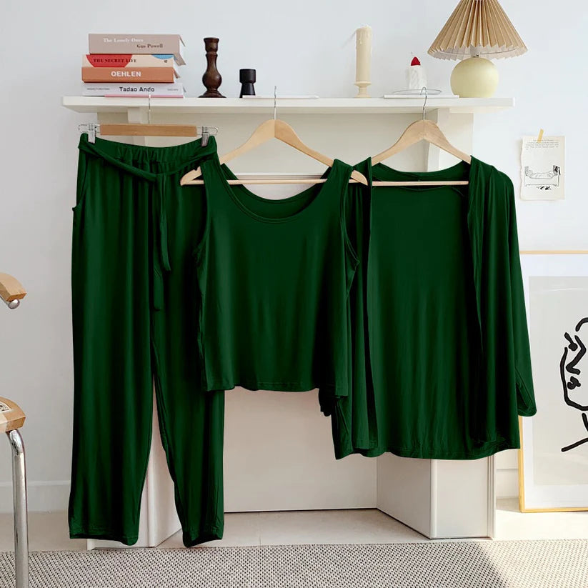 T Green 3 Piece Lounge wear Nightwear Sleepwear For Women