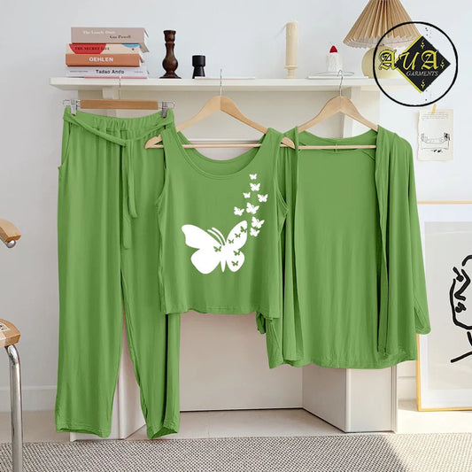 Sea Green 3 Piece Lounge wear Nightwear Sleepwear For Women