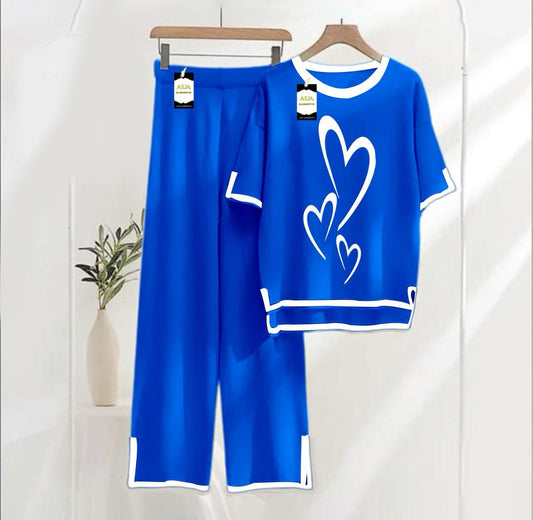 Royal Blue Printed Turkish Winter Co-Ord Set for Women - Warm & Stylish Loungewear