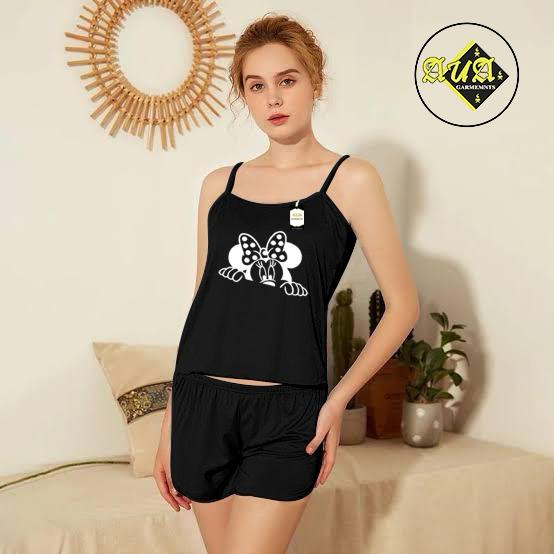 Silk Cami Set For Women Nightwear Nighty Black