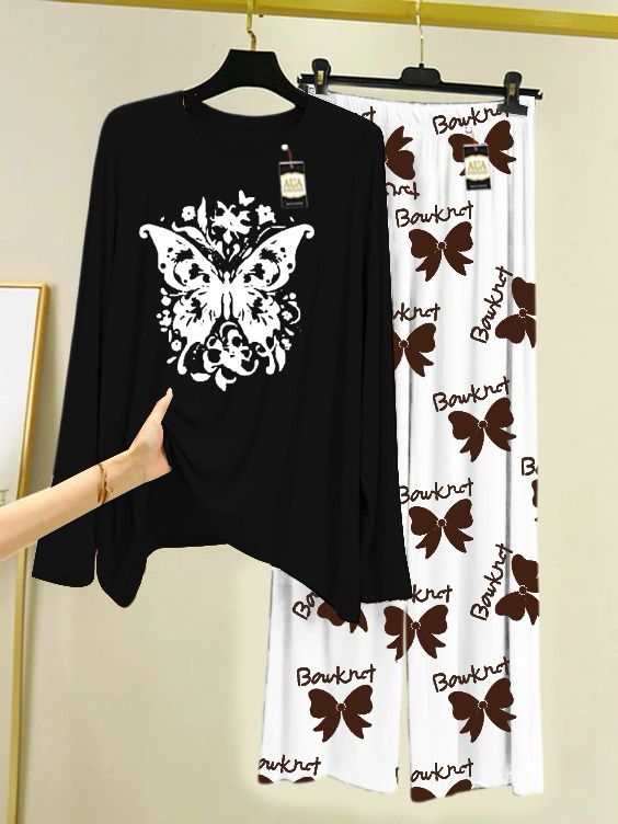 Printed Nightwear Set with Boo Printed Trousers – Women's Lounge Wear