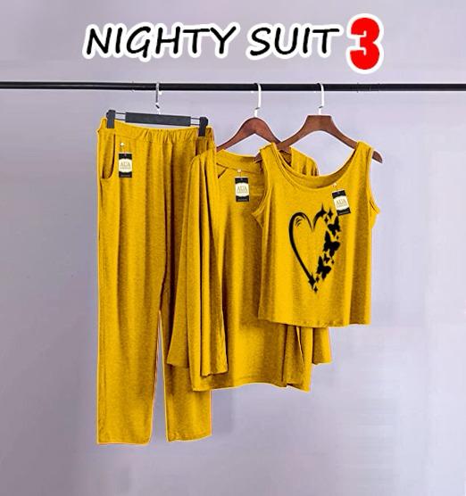 3 Piece Lounge wear Nightwear Sleepwear For Women yellow