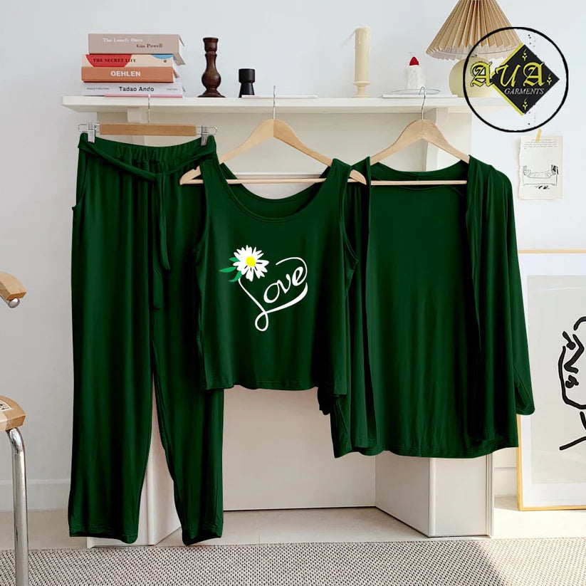 T Green  3 Piece Lounge wear Nightwear Sleepwear For Women