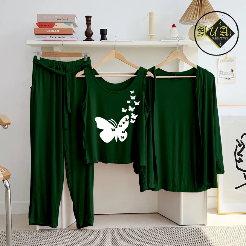T Green  3 Piece Lounge wear Nightwear Sleepwear For Women
