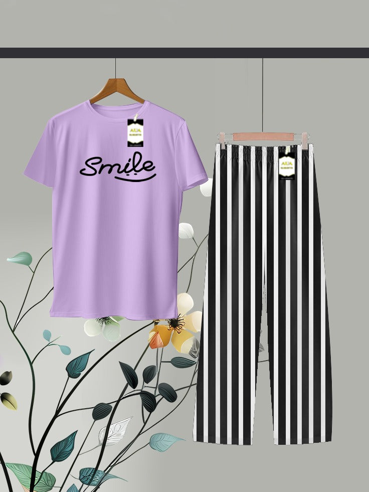 Purple Printed Linig Trouser Lounge wear Nightwear Sleepwear For Women