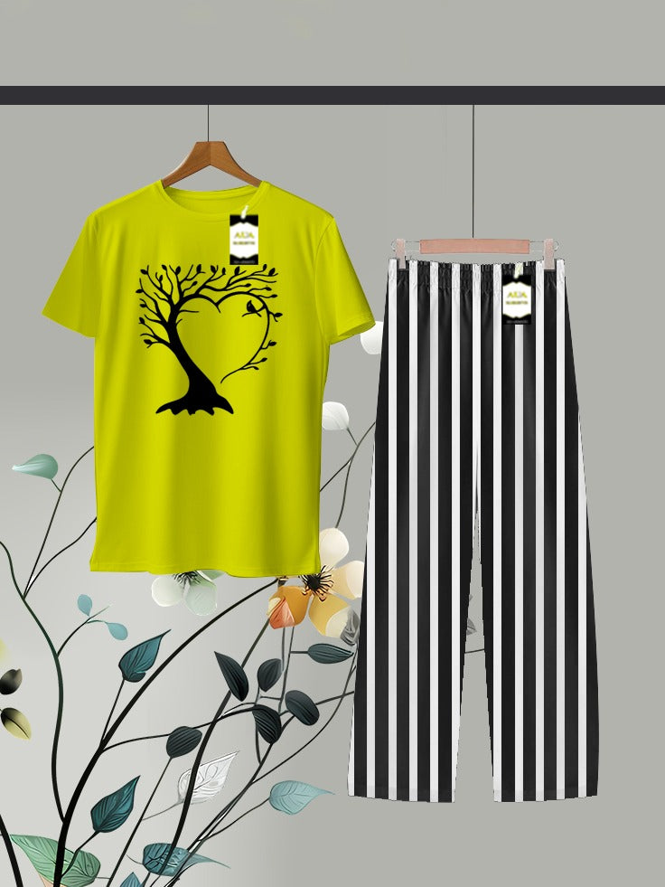 Green Printed Linig Trouser Lounge wear Nightwear Sleepwear For Women