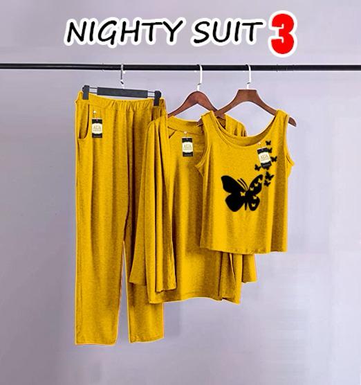 3 Piece Lounge wear Nightwear Sleepwear For Women yellow