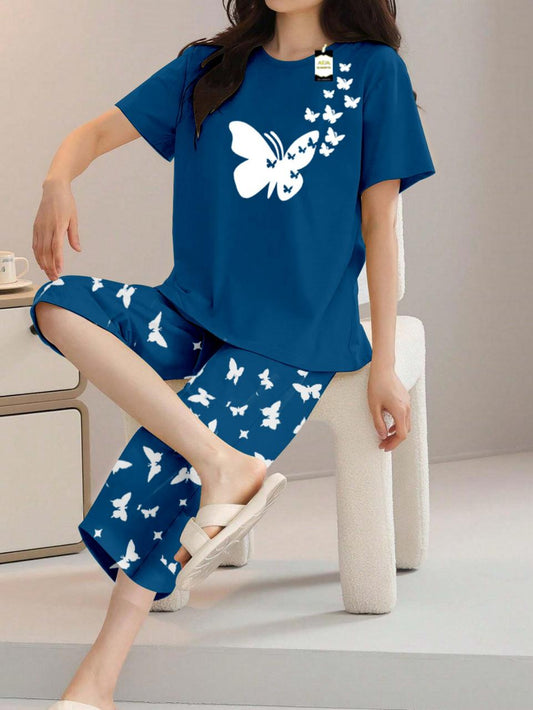 Printed Half-Sleeved Vest For Leisure Home Wear Female Sleepwear Night Dress