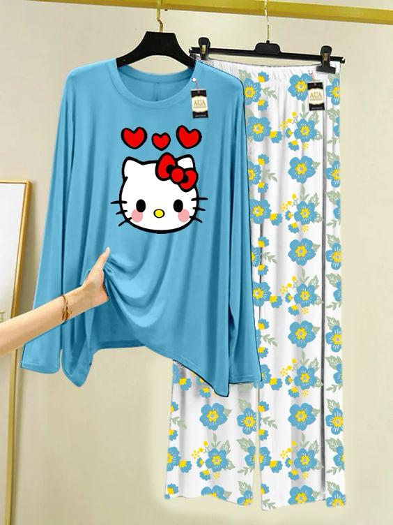 Stylish Sleepwear Set for a Cozy Night's Rest Wear With Multi Printed Set