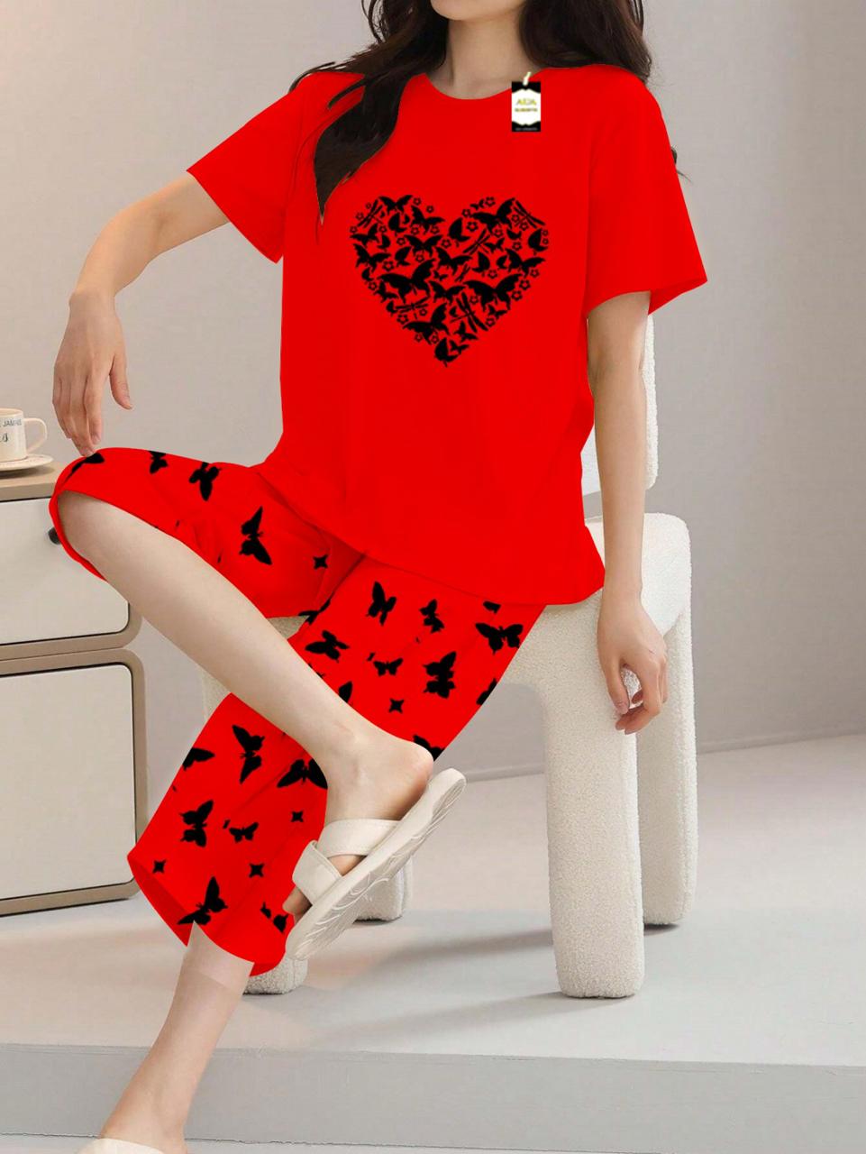 Printed Half-Sleeved Vest For Leisure Home Wear Female Sleepwear Night Dress