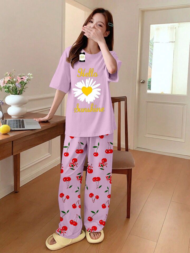 Stylish Sleepwear Set for a Cozy Night's Rest Wear With Multi Printed Set
